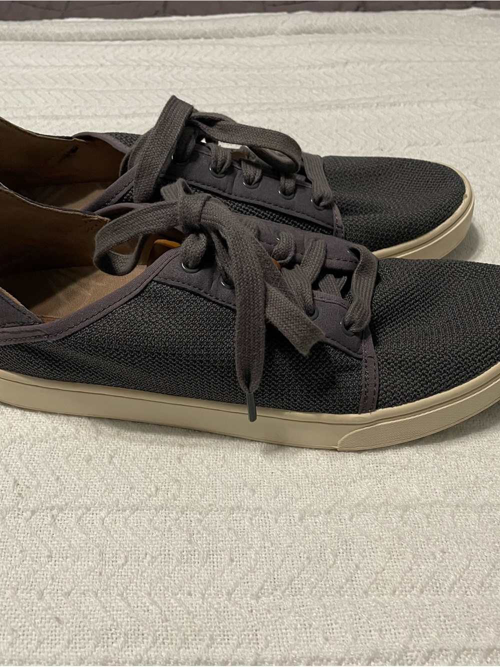 OluKai Women's navy Canvas Lace-Up Sneakers with Cream Sole casual